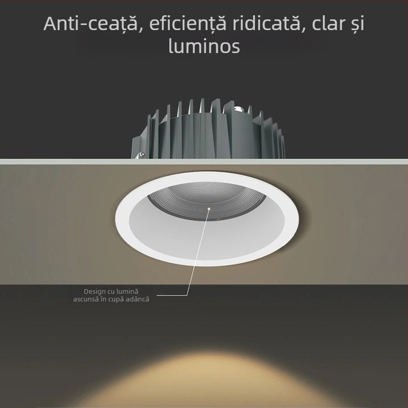 LED Downlight încastrat pentru uz casnic, fără lampă principală, spot de tavan pentru living și băi, rezistent la umiditate și abur, corp din aluminiu, 6–10W, deschidere Ø75mm