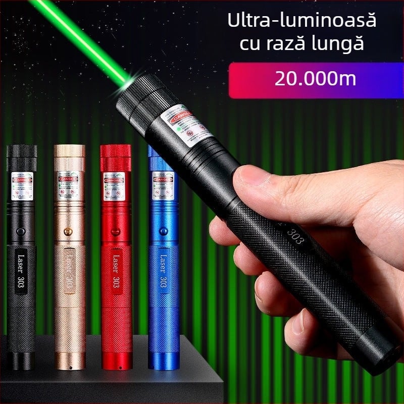 Pointer laser verde de înaltă putere, rază ultralungă, portabil, reîncărcabil, corp din aliaj de aluminiu, lumină LED pentru predare și protecție personală