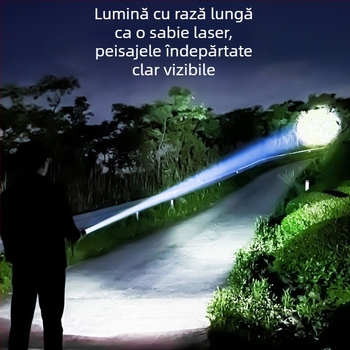 Lanternă LED reîncărcabilă, ultraluminoasă pentru exterior, corp din aliaj de aluminiu, iluminare de înaltă putere