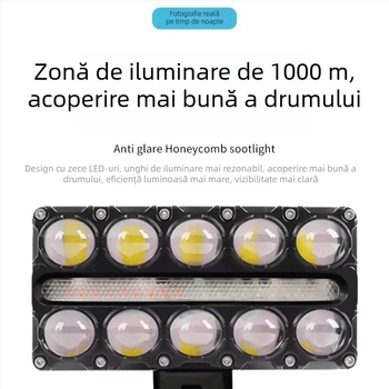Proiector LED pentru motocicletă cu 10 LED-uri, lentilă pătrată bi-color albă și galbenă, fascicul de înaltă intensitate