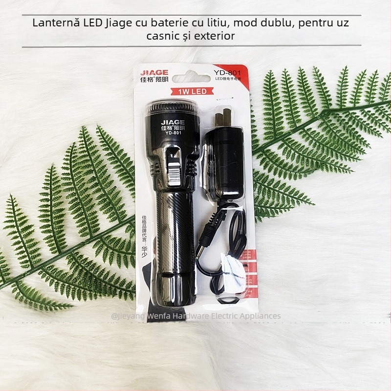 Jiage YD-801 lanternă LED Li-ion reîncărcabilă neagră pentru iluminat exterior, extrem de puternică, rază lungă, lumină de urgență