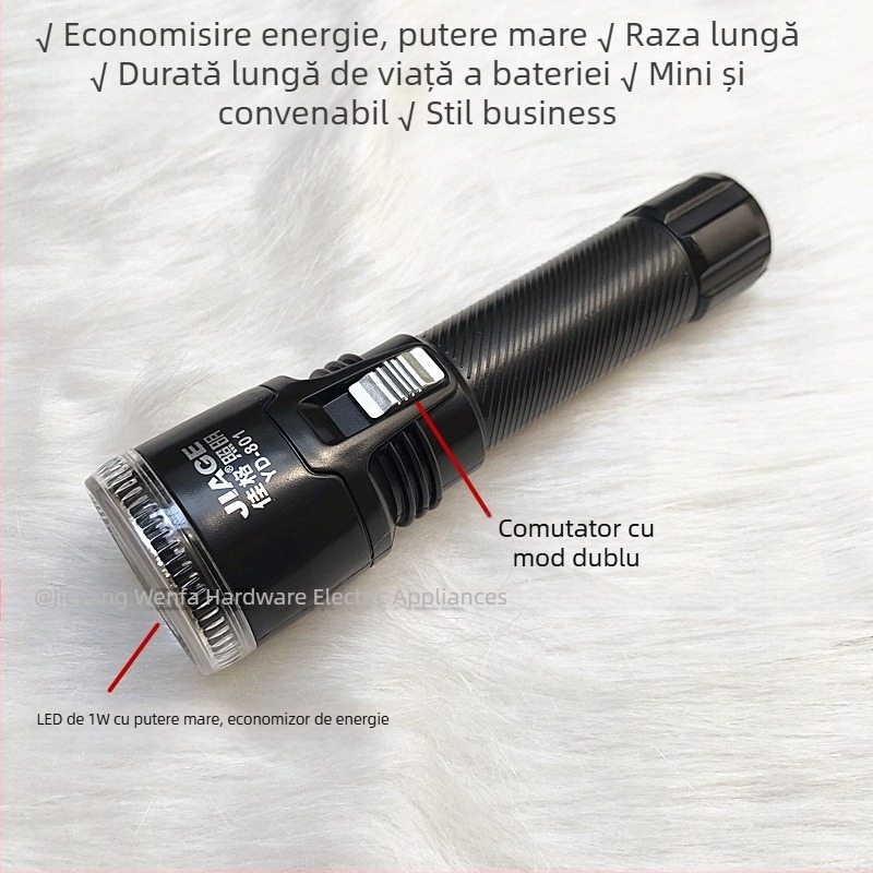 Jiage YD-801 lanternă LED Li-ion reîncărcabilă neagră pentru iluminat exterior, extrem de puternică, rază lungă, lumină de urgență