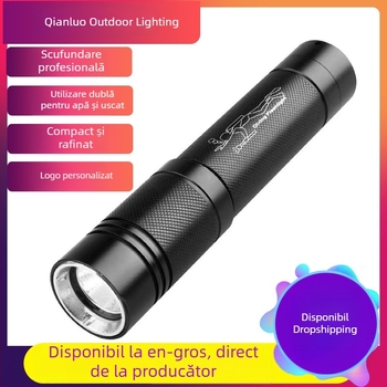 Lanternă de buzunar rezistentă la apă pentru scufundări, 100 m, reîncărcabilă, luminoasă, rază lungă