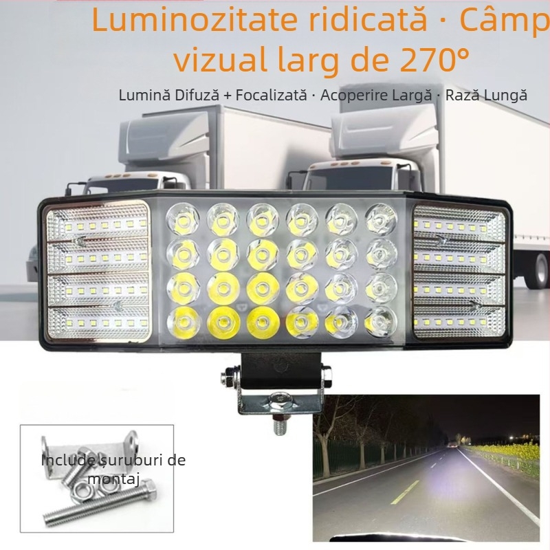 Spot LED cu trei fețe, 12V–24V, iluminare difuză și ultra-luminată pentru combine agricole, camioane și utilaje inginerești