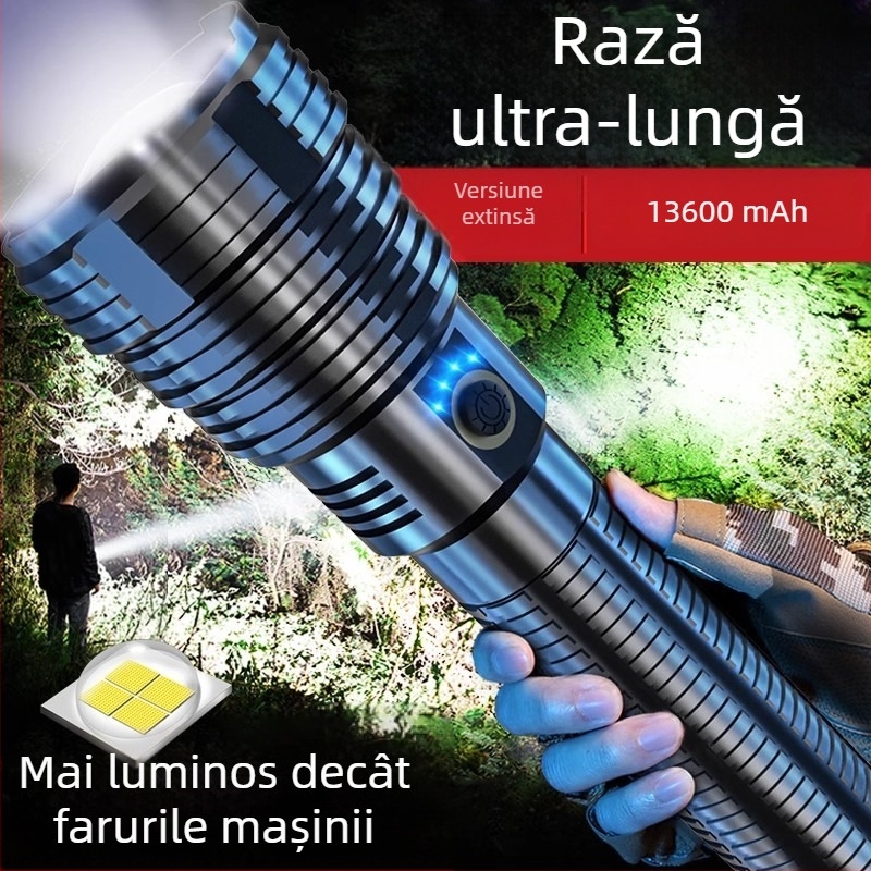 P90 Fener LED ultraluminos cu rază lungă, reîncărcabil, pentru exterior, 30W