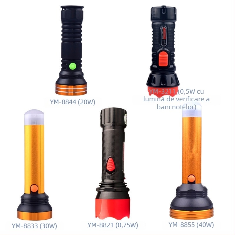 Lanternă LED cu rază lungă, baterie de 3000mAh, reîncărcabilă, putere mare pentru camping în aer liber și iluminare de urgență