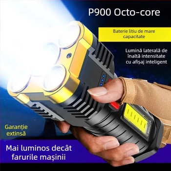 Lanternă tactic cu cinci LED, reîncărcabilă, luminozitate înaltă, rază lungă, pentru exterior