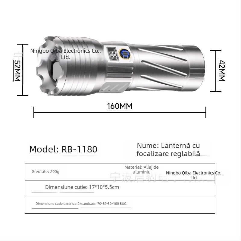 Fanar din aliaj de aluminiu, LED, intensitate înaltă, rază lungă, baterie reîncărcabilă, pentru drumeții și lumină de urgență cu laser
