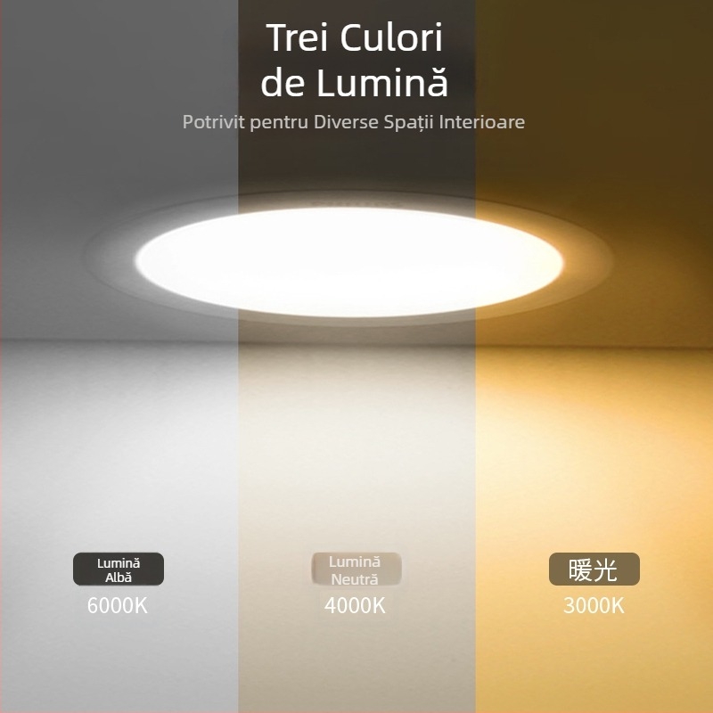 LED încastrat ultra-subțire, decupaj 75 mm, dimensiune 6 inch, iluminare plafon living, iluminare comercială