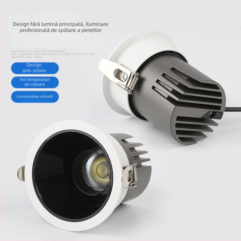Lumină LED pentru perete tip wall washer - spot de taván încastrat pentru casă și hotel, de înaltă clasă, anti-strălucire, caroserie din aluminiu, COB LED
