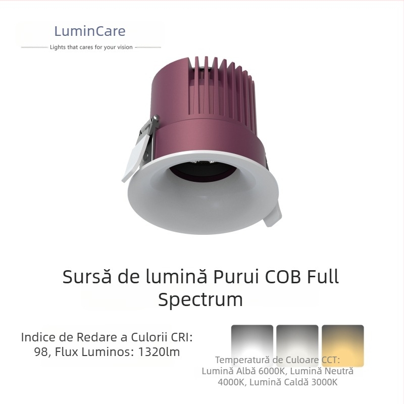 Spot de perete încastrat, ramă ultra-îngustă, 75 mm, cupă profundă anti-reflexie