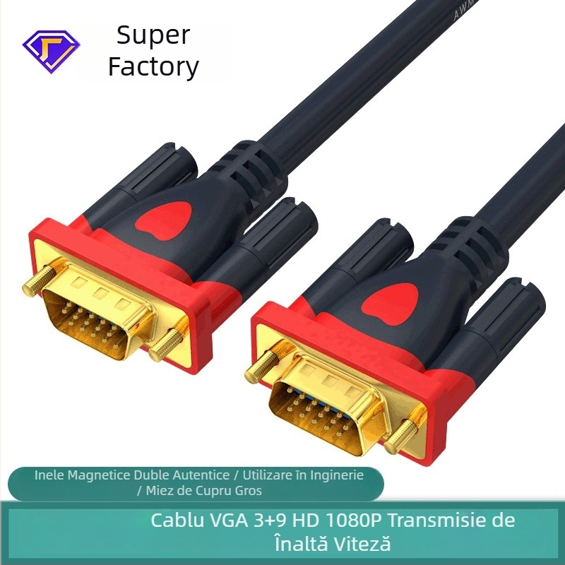 Cablu VGA 3+9, video HD, pentru TV, computer, monitor și proiector, 1,5 m