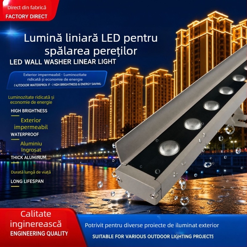 Lumină LED pentru spălarea pereților, anti-reflexie și obturatoare, design liniar, rezistentă la intemperii pentru exterior, reglare a intensității luminii