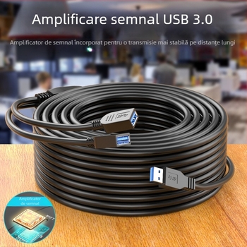Cablu de extensie USB 3.0 cu amplificator de semnal încorporat, 10 m, pentru computer, placă de rețea și cameră pentru conferințe