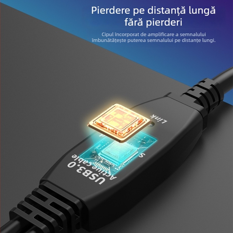 Cablu de extensie USB 3.0 cu amplificator de semnal încorporat, 10 m, pentru computer, placă de rețea și cameră pentru conferințe