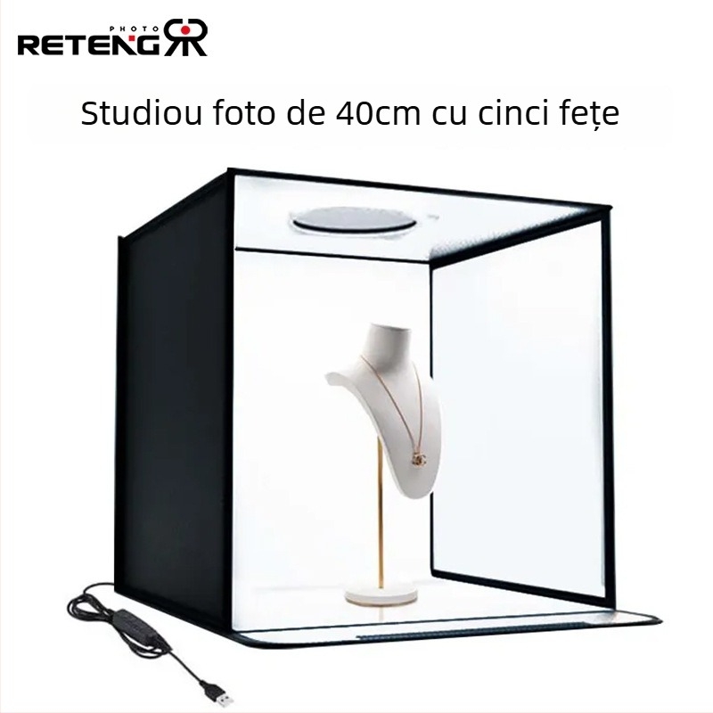 Ruiteng cutie LED mini cu cinci fețe, 40 cm, pentru bijuterii și fotografie still life, pliabilă și portabilă