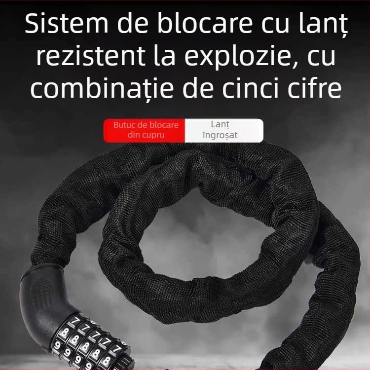 Lanț de bicicletă cu combinație – lacăt cu lanț modern, minimalist, portabil, pentru biciclete de munte și biciclete electrice