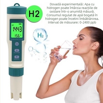 Tester de calitate a apei 8 în 1: pH și test cu hidrogen, măsurător de salinitate a apei de mare, tester pH pentru apă potabilă