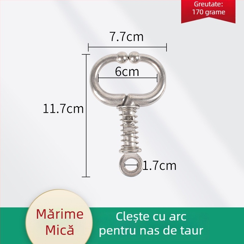 Clește cu arc pentru nas de bovine, din oțel inoxidabil – instrument pentru montarea inelului nazal fără găurire