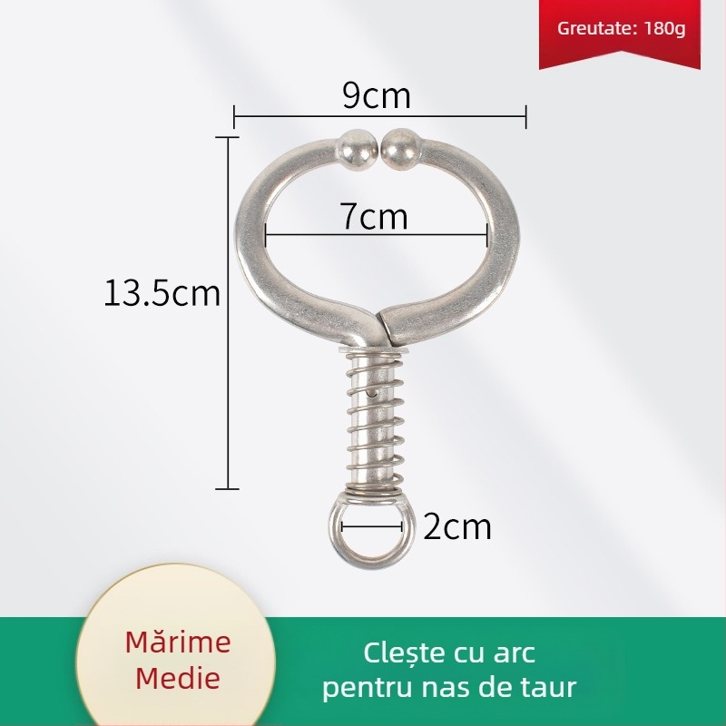 Clește cu arc pentru nas de bovine, din oțel inoxidabil – instrument pentru montarea inelului nazal fără găurire