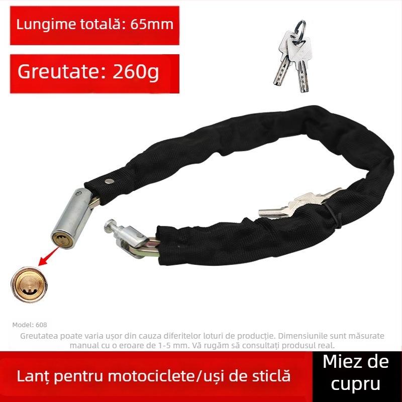 Lacăt cu bandă pentru ușă de sticlă, lacăt cu cheie, lacăt lung anti-furt pentru vitrină, lacăt lanț pentru bicicletă