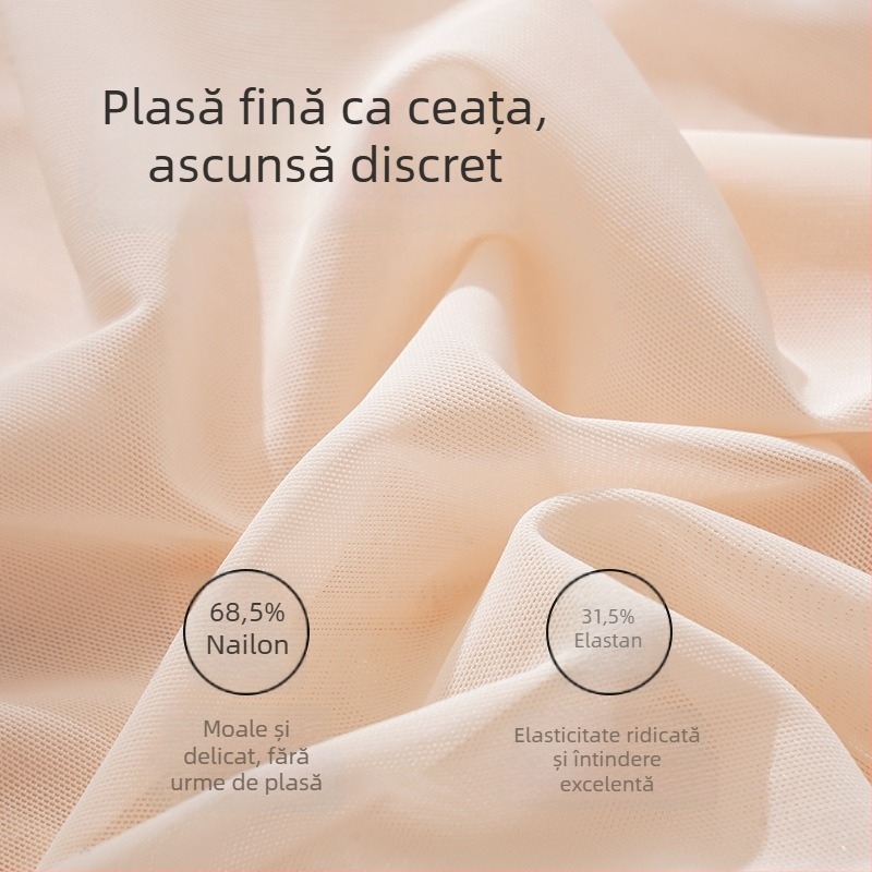 Chiloți femei talie înaltă, plus size, din plasă, căptușeală din mătase Mulberry în zona inghinală, dantelă semi-transparentă