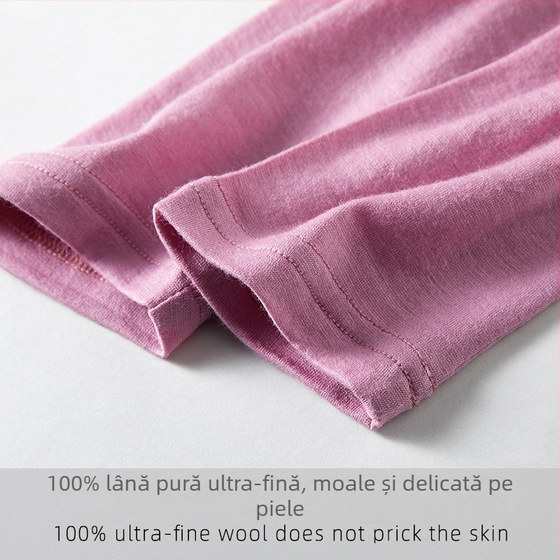 Top de bază pentru femei din lână 100% ultrafină, pentru toamnă-iarnă, cu guler semi‑înalt pentru căldură.