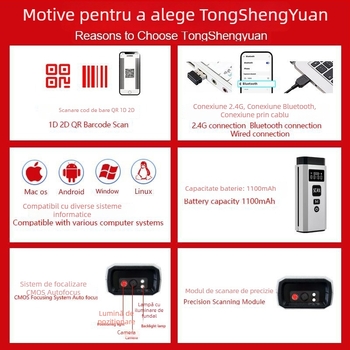 Scaner wireless portabil pentru coduri de bare și coduri QR cu Bluetooth