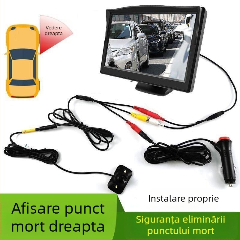 Cameră HD pentru unghiul mort din partea dreaptă a mașinii, cu vizualizare față și spate, vizualizare laterală, imagine de parcare inversă, sistem de montaj fără deteriorări