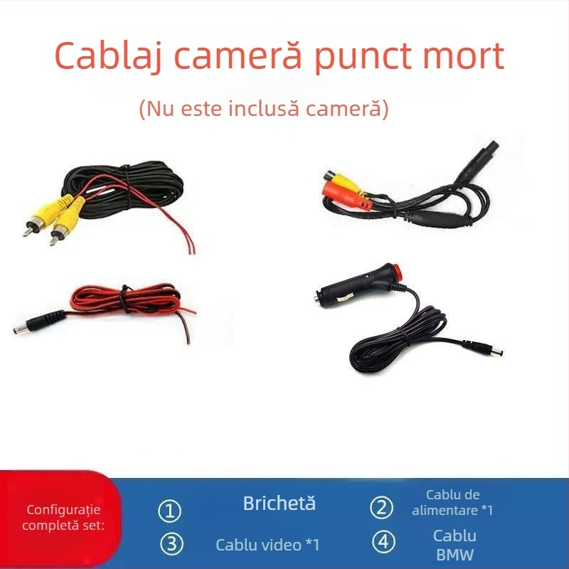 Cameră HD pentru unghiul mort din partea dreaptă a mașinii, cu vizualizare față și spate, vizualizare laterală, imagine de parcare inversă, sistem de montaj fără deteriorări