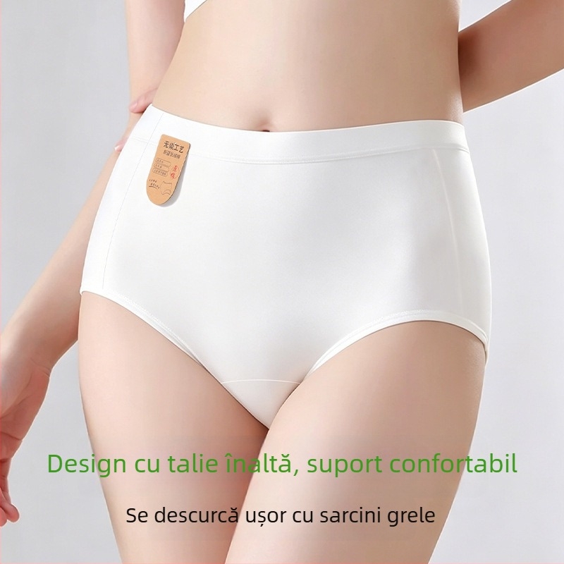 Lenjerie intimă feminină cu talie înaltă din bumbac, antibacteriană, plus size, necolorată, bumbac clasă A