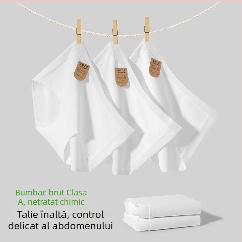 Lenjerie intimă feminină cu talie înaltă din bumbac, antibacteriană, plus size, necolorată, bumbac clasă A