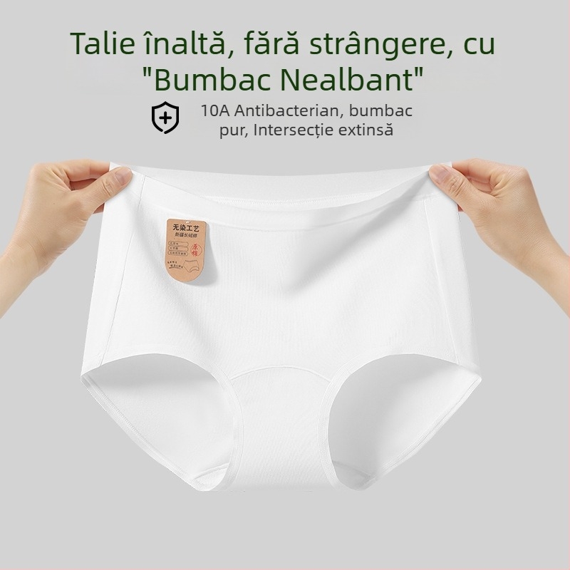 Lenjerie intimă feminină cu talie înaltă din bumbac, antibacteriană, plus size, necolorată, bumbac clasă A