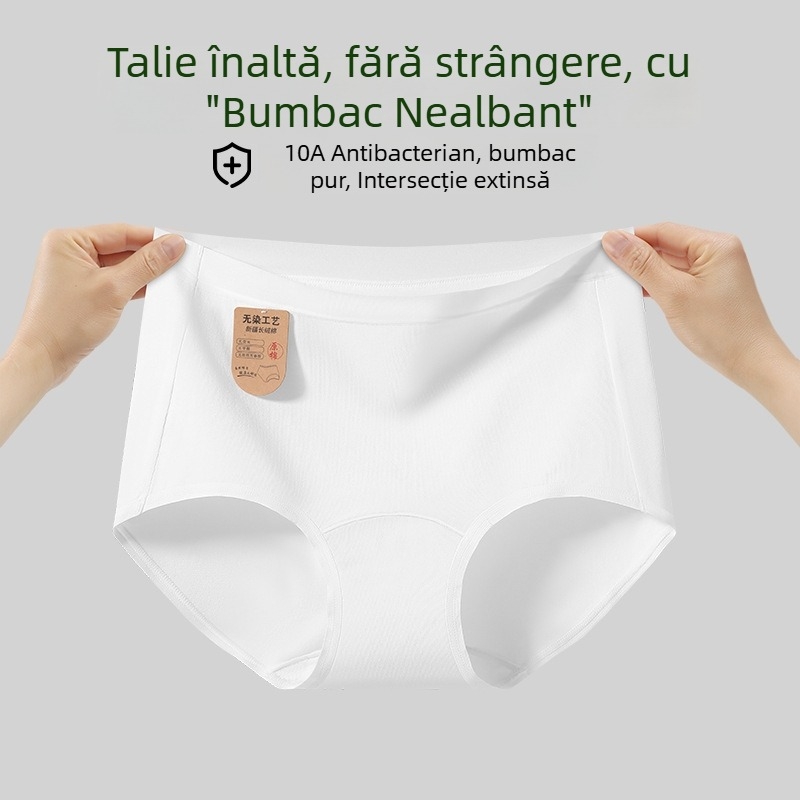 Lenjerie intimă feminină cu talie înaltă din bumbac, antibacteriană, plus size, necolorată, bumbac clasă A