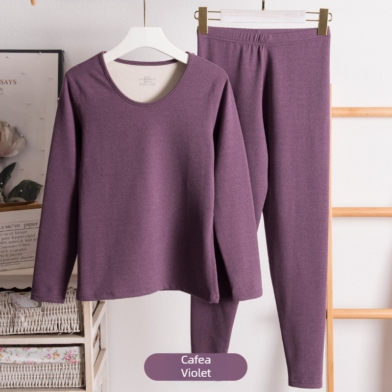 Anfiya set termal din fleece pentru femei, țesătură antibacteriană cationică, top cu mânecă lungă și pantaloni, bază termică caldă