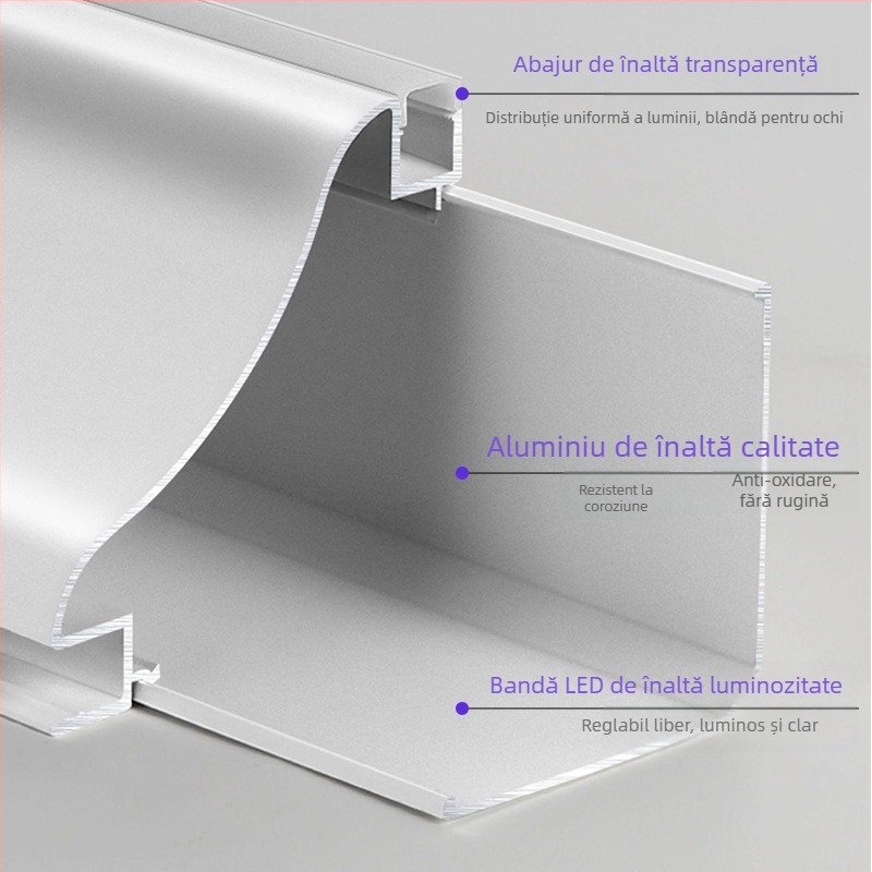 Lampă LED liniară de colț, montare pe suprafață, LED bidirecțional, iluminare tip wall-wash, pentru living, fără plafon, iluminare sus/jos, cornisa din gips
