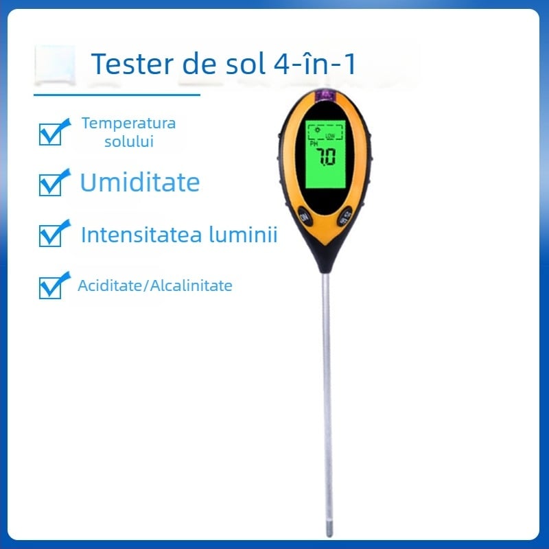 Senzor de sol 4 în 1: pH de înaltă precizie, senzor de umiditate și indicator de udare