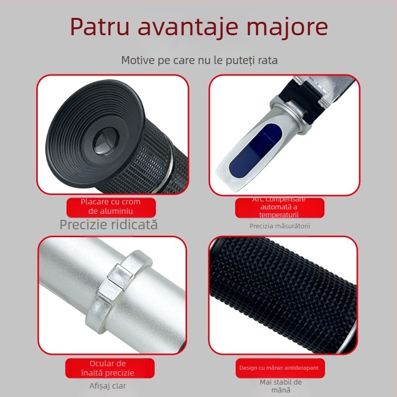 Refraktometru portabil pentru conținutul de zahăr și salinitate, tester de dulceață a sucului