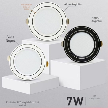 Fuzhao Downlight LED încastrat, reglaj în trei culori, 2,5 inchi, alb cald 3000K, carcasă din aluminiu, deschidere 75 mm, iluminare pentru living