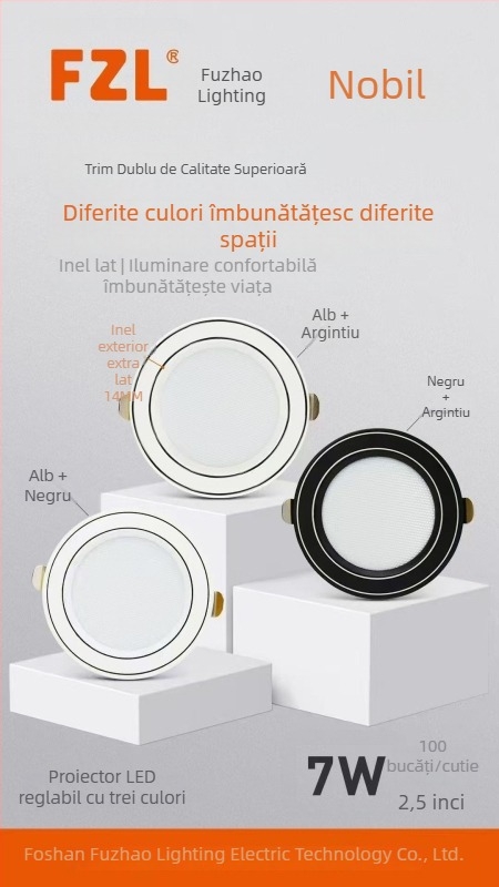Fuzhao Downlight LED încastrat, reglaj în trei culori, 2,5 inchi, alb cald 3000K, carcasă din aluminiu, deschidere 75 mm, iluminare pentru living
