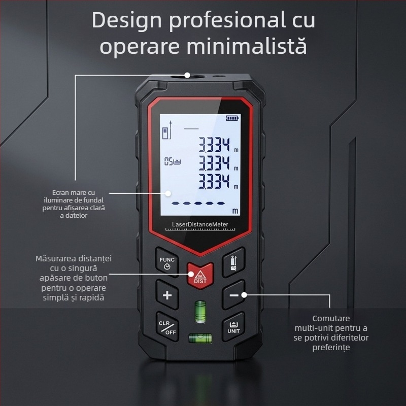 Distanțimetru cu laser roșu, manual, pentru interior