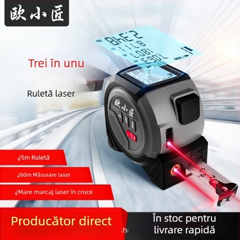 Măsurător laser de înaltă precizie cu distanțier infraroșu și bandă din oțel cu marcaj în cruce – riglă digitală