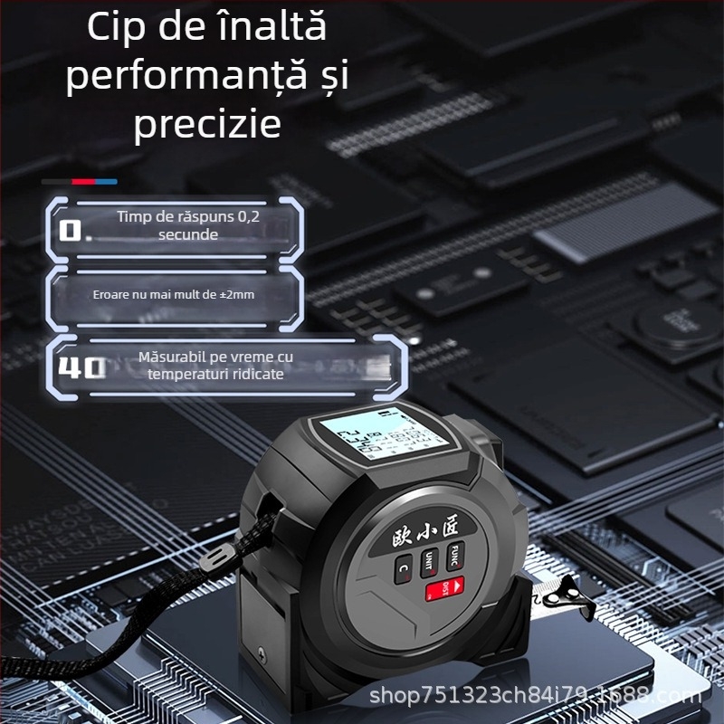 Măsurător laser de înaltă precizie cu distanțier infraroșu și bandă din oțel cu marcaj în cruce – riglă digitală