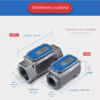 Fluxometru cu turbină din oțel inoxidabil pentru lichide, cu afișaj digital; diesel, benzină, metanol, kerosen și apă