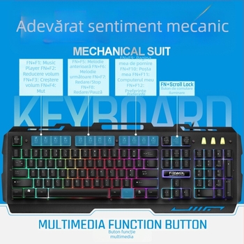 Set cablat KT600PRO tastatură și mouse pentru jocuri, senzație mecanică și iluminare, pentru birou și gaming