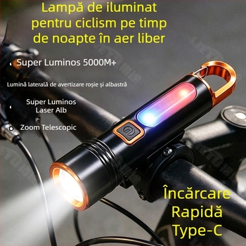 Lanternă cu intensitate mare, luminozitate ultra-înaltă, rază lungă, reîncărcabilă, putere mare, durată îndelungată — iluminare multifuncțională pentru camping și ciclism