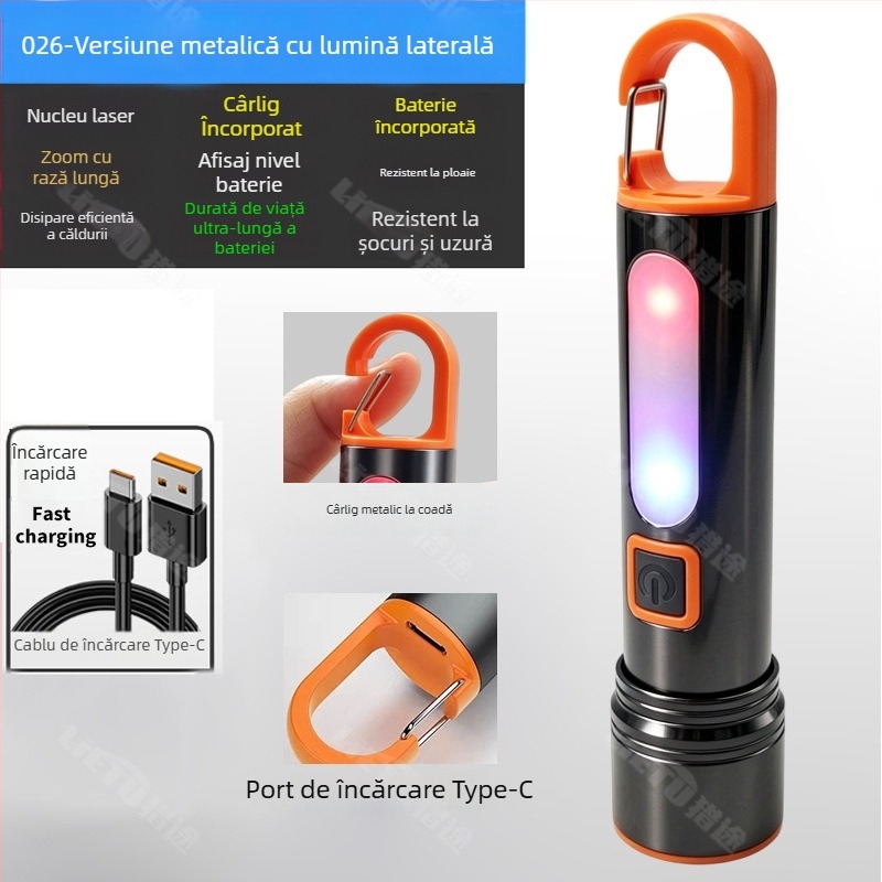 Lanternă cu intensitate mare, luminozitate ultra-înaltă, rază lungă, reîncărcabilă, putere mare, durată îndelungată — iluminare multifuncțională pentru camping și ciclism