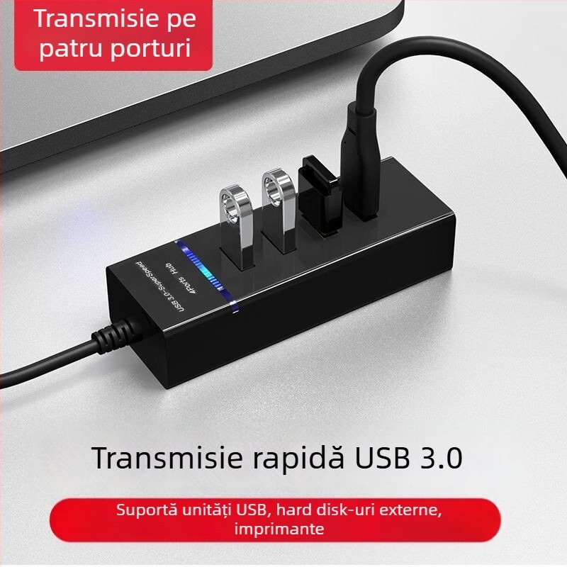 Hub USB 3.0 cu 4 porturi, Divizor Portabil cu Cablu de 30 cm