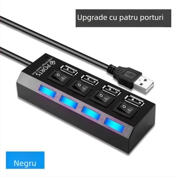 Hub USB 2.0 cu 4 porturi și comutatoare independente