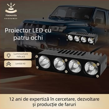 LED cu patru lentile, 100W, iluminare puternică, fascicul integrat pentru far și aproape